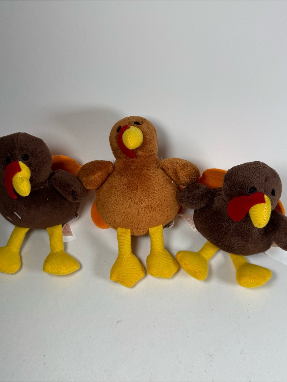Dan Dee Plush Turkey Lot Of 3 Brown Orange Yellow Thanksgiving 4" Mini No Sound